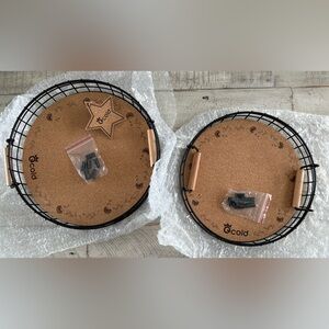 2 New METAL WIRE STORAGE TRAY BASKETS WITH WOODEN HANDLES